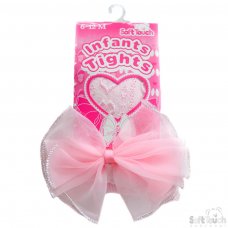 T43-P: Pink Heart tights with Large Bow (NB-24 Months)